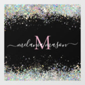 Elegant Holographic Glitter Monogram Black Raamsticker (Vel)