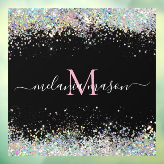 Elegant Holographic Glitter Monogram Black Raamsticker (Vel 3)
