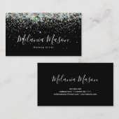 Elegant Holographic Glitter Nail Artist Black Visitekaartje (Voorkant / Achterkant)