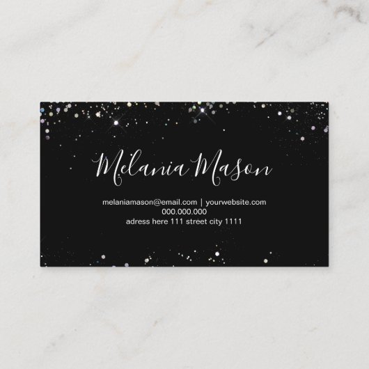 Elegant Holographic Glitter Nail Artist Black Visitekaartje (Achterkant)