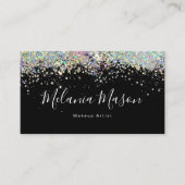 Elegant Holographic Glitter Nail Artist Black Visitekaartje (Voorkant)