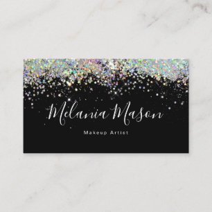 Elegant Holographic Glitter Nail Artist Black Visitekaartje