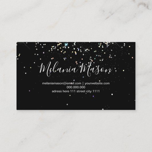 Elegant Holographic Glitter Nail Artist Black Visitekaartje (Achterkant)