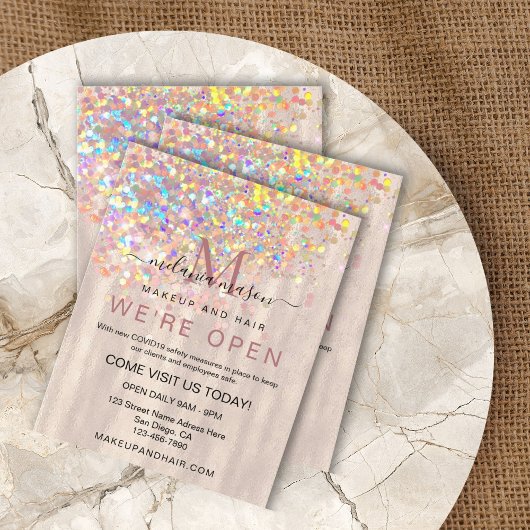Elegant Holographic Glitter Pearl We zijn open Sal Flyer
