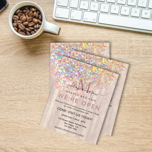 Elegant Holographic Glitter Pearl We zijn open Sal Flyer
