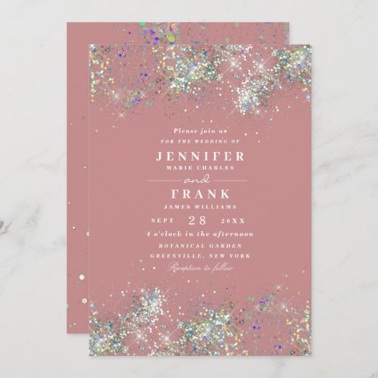 Elegant holographic Glitter Sparkles Dusty Roos Kaart (Voorkant / Achterkant)