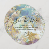 Elegant holographic Glitter Waterverf Gold Moderne Save The Date (Voorkant / Achterkant)