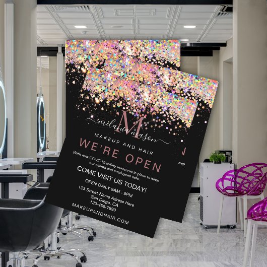Elegant Holographic Glitter We zijn Open Salon Bla Flyer