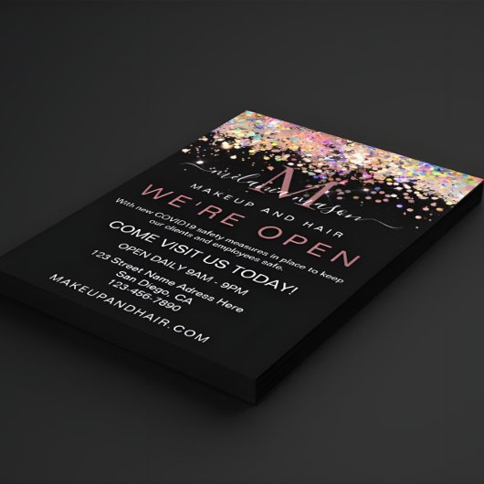 Elegant Holographic Glitter We zijn Open Salon Bla Flyer