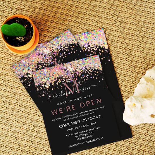 Elegant Holographic Glitter We zijn Open Salon Bla Flyer