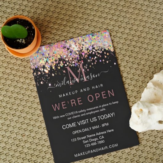 Elegant Holographic Glitter We zijn Open Salon Bla Flyer