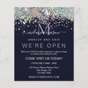 Elegant Holographic Glitter We zijn open Salon Blu Flyer