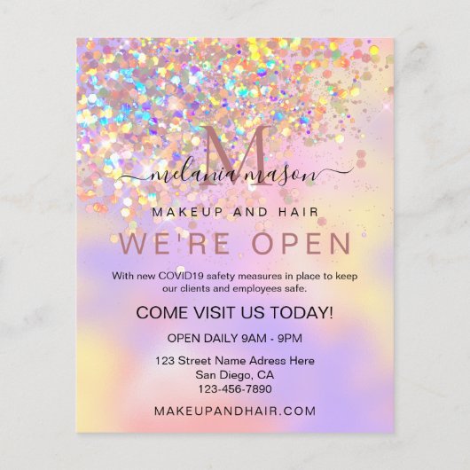 Elegant Holographic Glitter We zijn open Salon Chi Flyer (Achterkant)