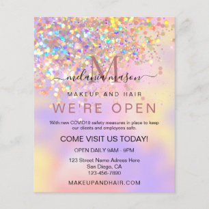 Elegant Holographic Glitter We zijn open Salon Chi Flyer