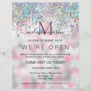 Elegant Holographic Glitter We zijn Open Salon Flyer