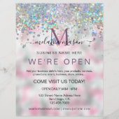Elegant Holographic Glitter We zijn Open Salon Flyer (Achterkant)