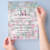 Elegant Holographic Glitter We zijn Open Salon Flyer (Hand)