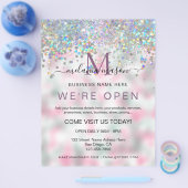 Elegant Holographic Glitter We zijn Open Salon Flyer (Enkel)