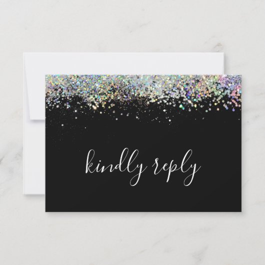 Elegant Holographic Glitter Wedding Kindly Reply RSVP Kaartje (Voorkant)