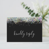 Elegant Holographic Glitter Wedding Kindly Reply RSVP Kaartje (Staand voorkant)