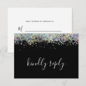 Elegant Holographic Glitter Wedding Kindly Reply RSVP Kaartje (Voorkant / Achterkant)