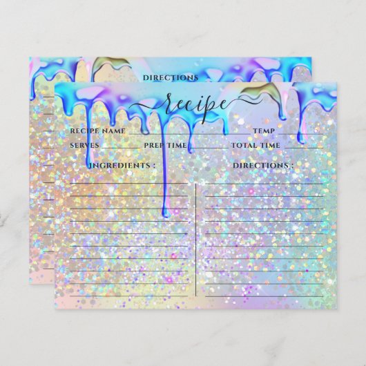 Elegant holographic Gold Glitter Drift Recipe Kaar (Voorkant / Achterkant)