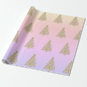 Elegant holographic Gold-kerstboompatroon Cadeaupapier (Uitgerold)