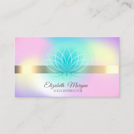 Elegant Holographic Gold, Lotus Yoga Instructor Visitekaartje (Voorkant)