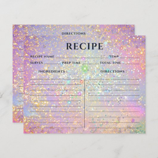 Elegant holographic Gold Pink Glitter Recipe Kaart (Voorkant / Achterkant)