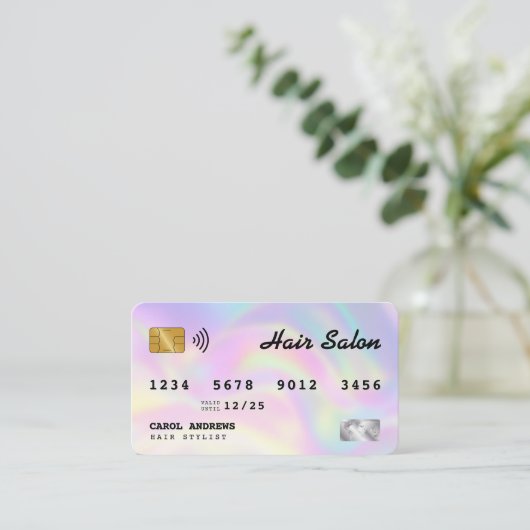 Elegant Holographic Hair Salon Credit Kaart Visitekaartje (Staand voorkant)