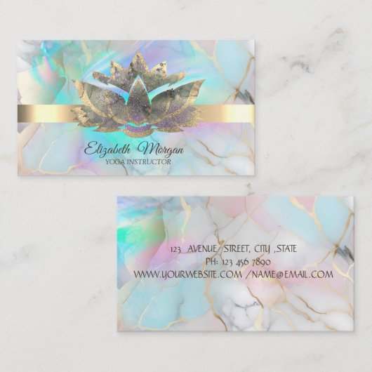 Elegant Holographic Ink Lotus Opal Stone Visitekaartje (Voorkant / Achterkant)