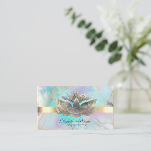 Elegant Holographic Ink Lotus Opal Stone Visitekaartje (Staand voorkant)
