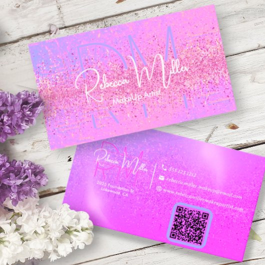 Elegant Holographic Iridescent Pink Business Card Visitekaartje