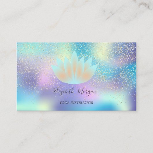 Elegant Holographic Lotus Confetti Yoga Instructor Visitekaartje (Voorkant)