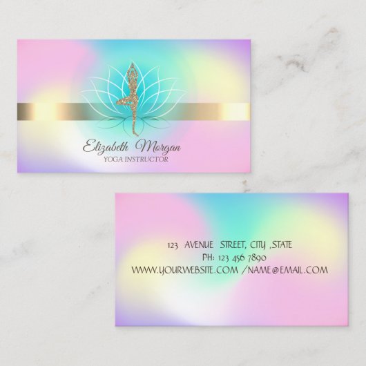 Elegant Holographic Lotus Yoga Glitter Girl Visitekaartje (Voorkant / Achterkant)