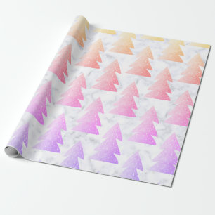 Elegant holographic marble kerstboompatroon cadeaupapier