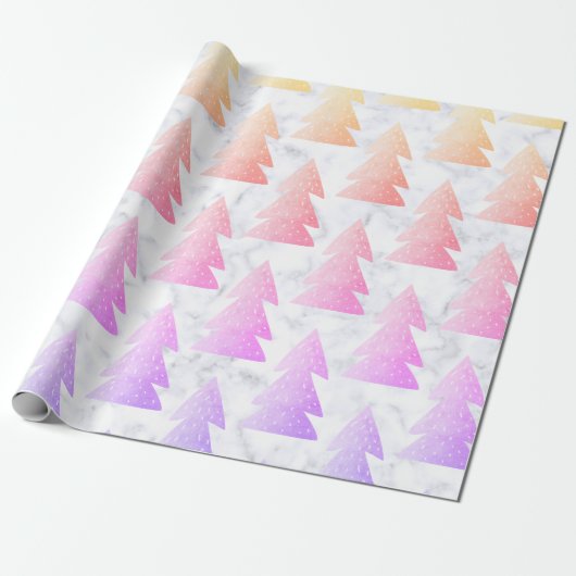 Elegant holographic marble kerstboompatroon cadeaupapier (Uitgerold)