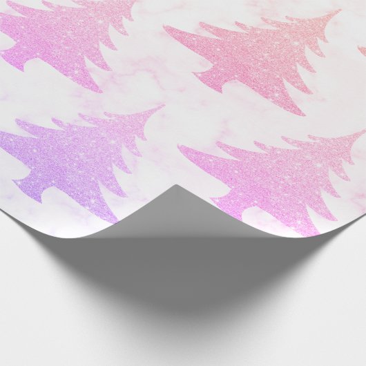 Elegant Holographic Marmer-kerstboom Cadeaupapier (Hoek)