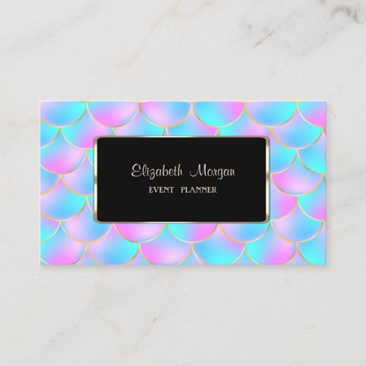 Elegant holographic Mermaid Scales Black Lijst Visitekaartje (Voorkant)