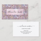 Elegant Holographic Paars Glitter Makeup Artist Visitekaartje (Voorkant / Achterkant)