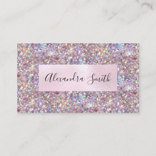 Elegant Holographic Paars Glitter Makeup Artist Visitekaartje (Voorkant)