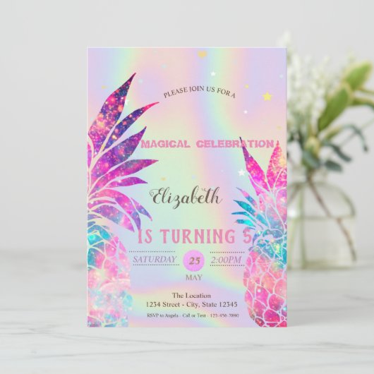 Elegant Holographic Pineappel Kaart (Staand voorkant)