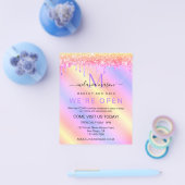 Elegant holographic Pink Unicorn Glitter Salon Flyer (Enkel)