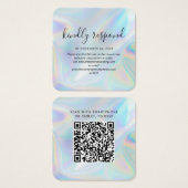 Elegant Holographic QR Code RSVP Weddenschap Websi Vierkante Visitekaartjes (Voorkant /achterkant)