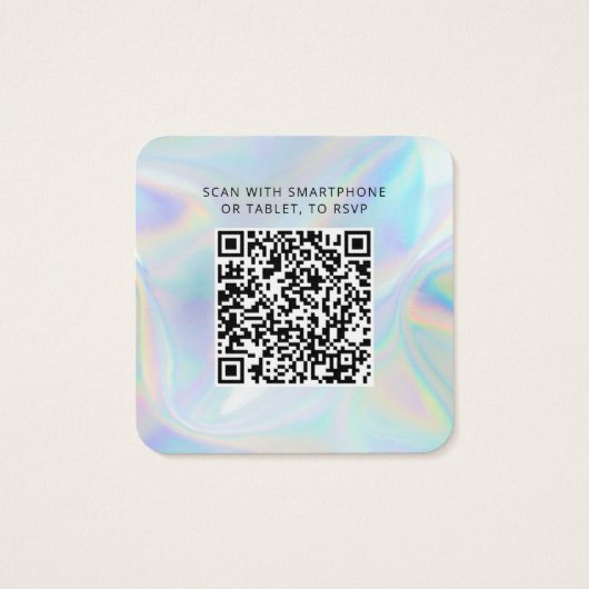 Elegant Holographic QR Code RSVP Weddenschap Websi Vierkante Visitekaartjes (Achterkant)