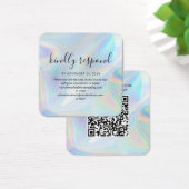 Elegant Holographic QR Code RSVP Weddenschap Websi Vierkante Visitekaartjes (Bureau)