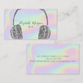Elegant Holographic Silver Glitter Headphone DJ Visitekaartje (Voorkant / Achterkant)
