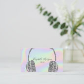 Elegant Holographic Silver Glitter Headphone DJ Visitekaartje (Staand voorkant)