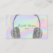 Elegant Holographic Silver Glitter Headphone DJ Visitekaartje (Voorkant)