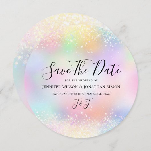 Elegant Holographic Sparkles Glitter Dust Chic Save The Date (Voorkant / Achterkant)